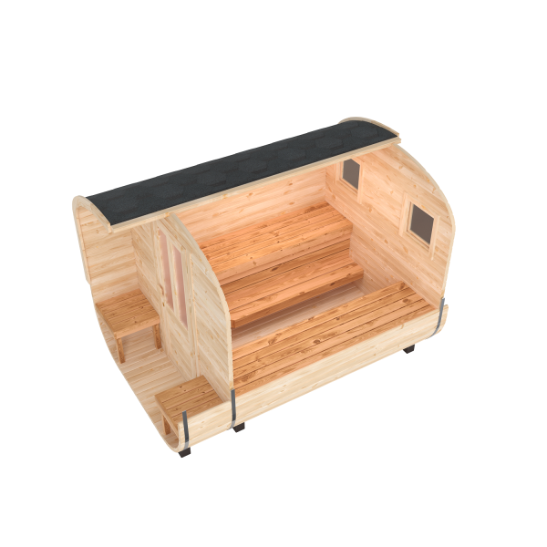 Fasssauna / Gartensauna / Banja / Quadro 3,0 m mit Balkon